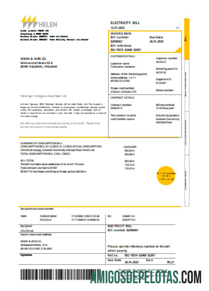 Projeto de lei comercial de comprovante de endereço de Helen, SCR exemplo